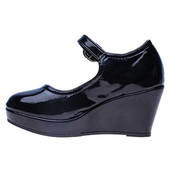 Smart Fit Girls Patent Ankle Strap Party Wedge Shoe Black